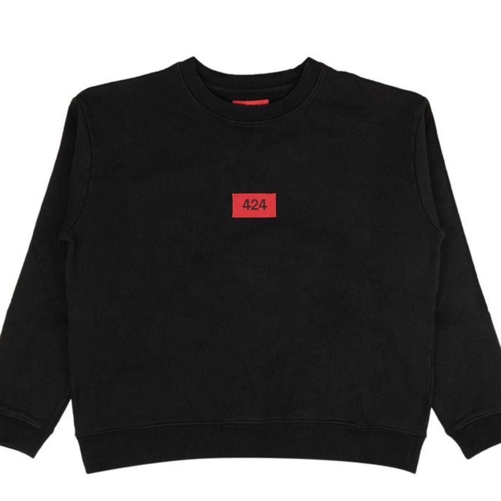 424 on Fairfax -lux st-Black crew neck Sweatshirt with Red Logo fourtwofour.com